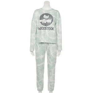 Woodstock Sleepwear Tie Dye Long Sleeve Fleece Top  Pants‎ Women Pajama Set.C28